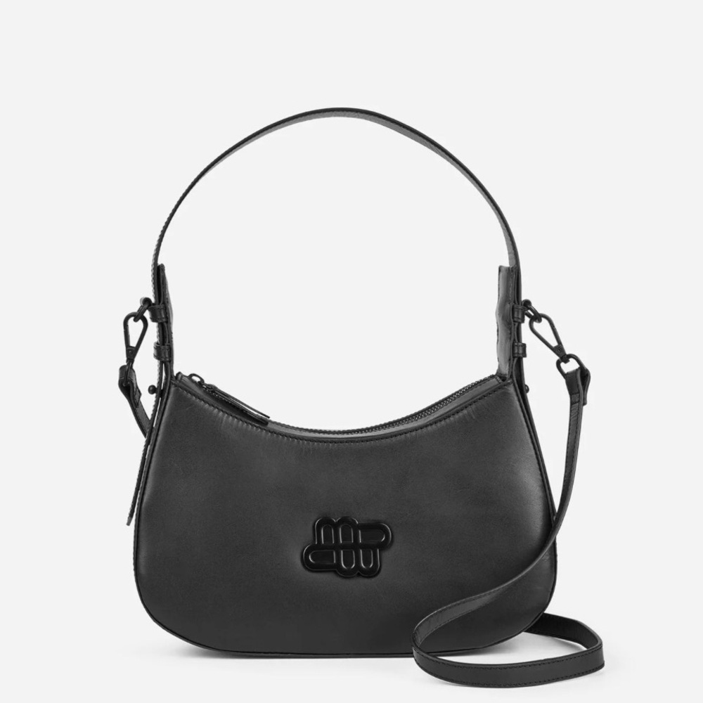 MUNTHE- SOUR Leather Bag with Shoulder Strap in Black.